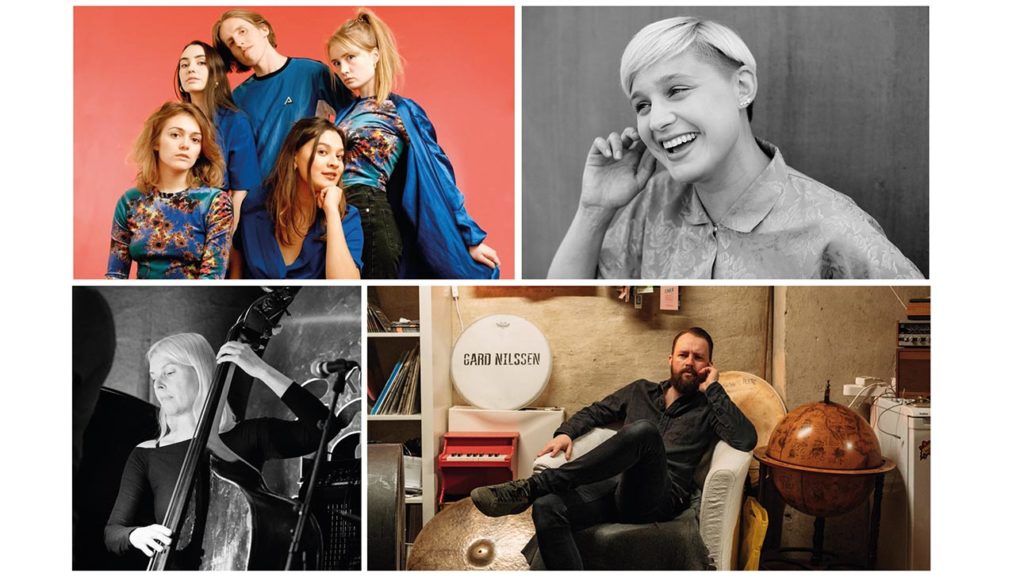 Juno (foto: Markus Nymo Foss), Frida Ånnevik (foto: Anne Valeur), Tine Asmundsen (foto: Tore Sætre/Kongsberg Jazzfestival) og Gard Nilssen (foto: Thomas Ekström)